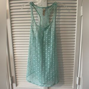 MIKEN Swim Medium Green Aqua Blue Racerback Scoop Neck Cover Up Top